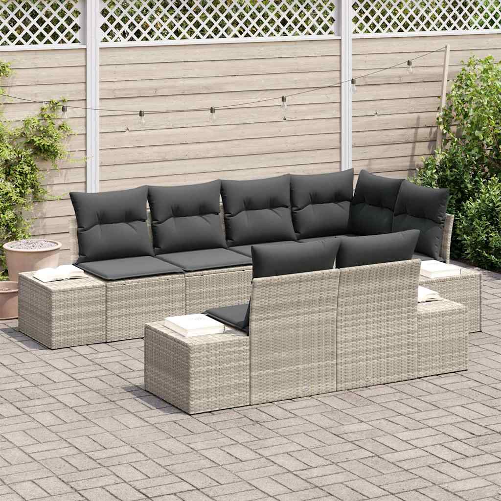 Garten-Sofa-Set mit Kissen mit Speicher 7 pcs Hellgrau